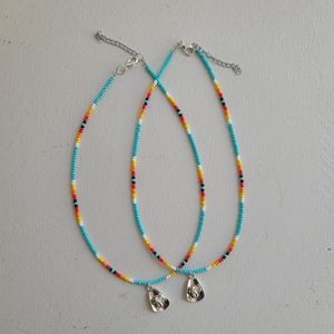 Turquoise beaded cowboy hat charm western handmade choker necklace
